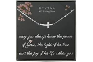 EFYTAL Small Cross Necklace for Women and Girls, Christian Gifts for Easter, First Communion, Confirmation, Baptism, Tiny Pendant Jewelry, Religious Gift for Catholic Birthday