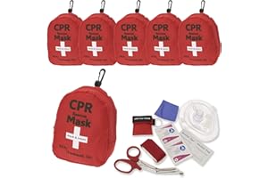 ASA TECHMED 6 Pack Emergency First Aid Kit - CPR Rescue Mask, Pocket Resuscitator with One Way Valve, EMT Trauma Scissors, Tourniquet, Gloves, Antiseptic Wipes | Ideal for CPR Training