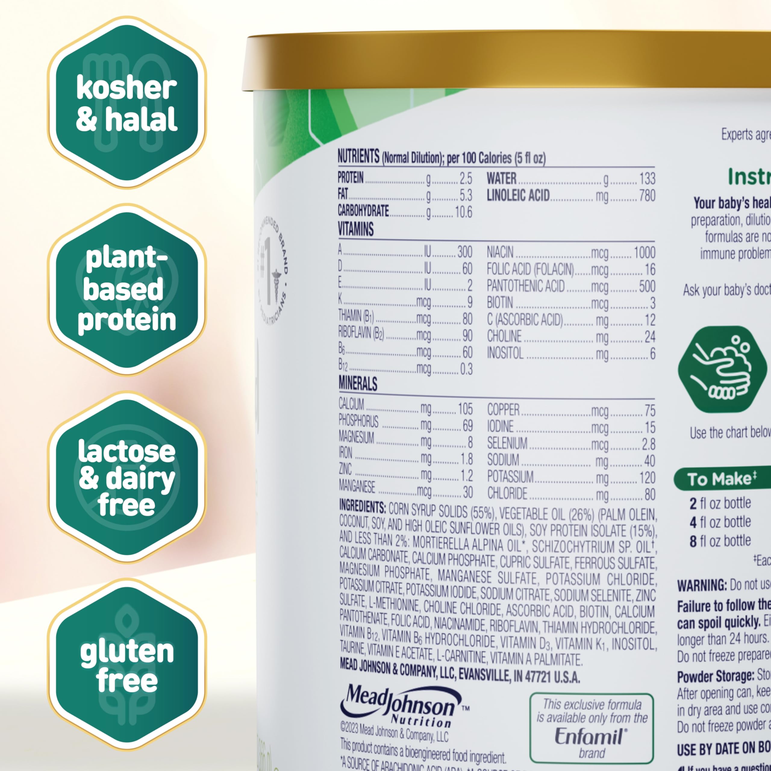 Enfamil Prosobee Plant based Baby Formula, for Sensitive Tummies, Soy-based Plant Sourced Protein, Vitamins for Immune Support, Lactose-free, Milk free, Gluten free, 20.9 Oz Can