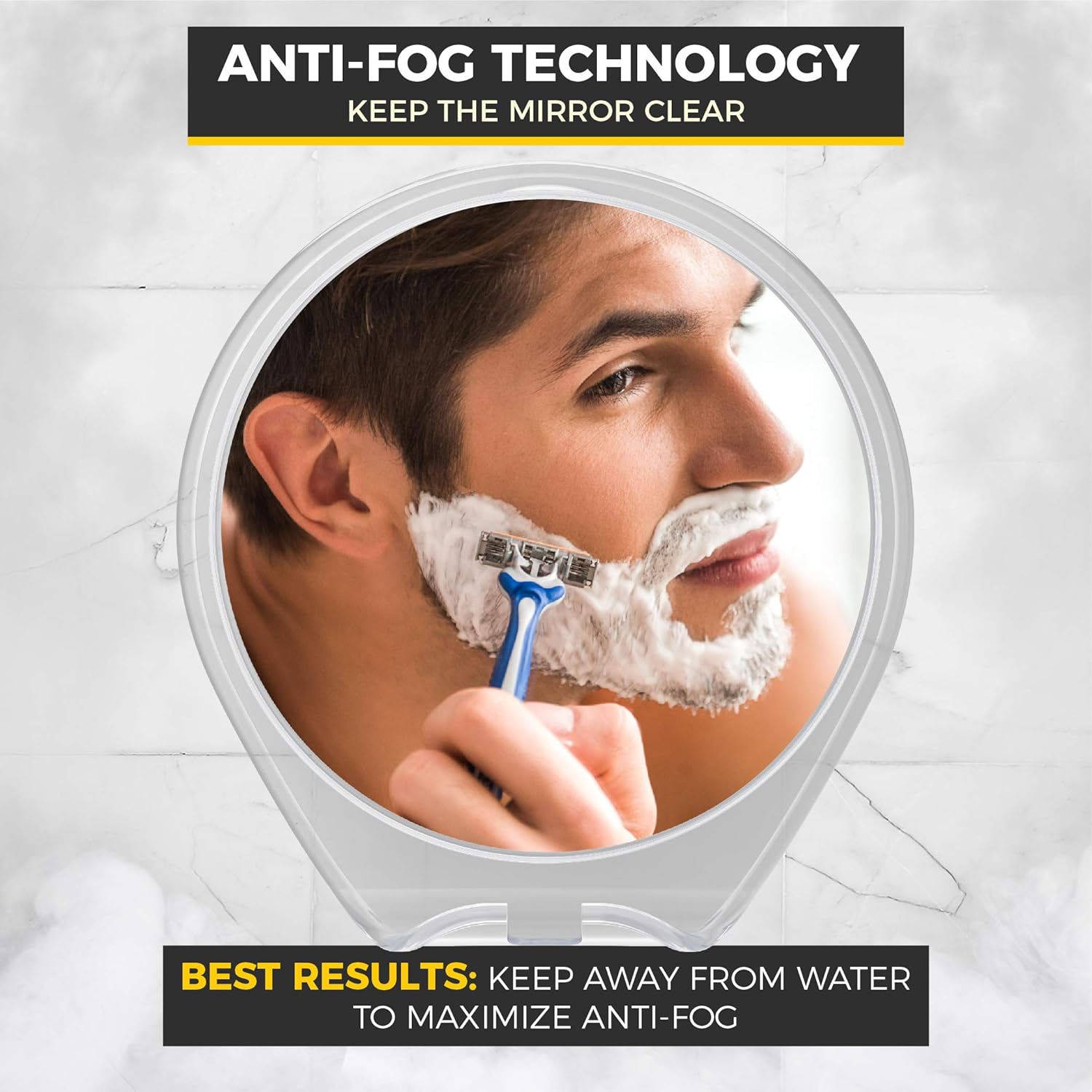 HoneyBull Shower Mirror for Shaving Fogless with Suction, Razor Holder & Swivel (White) : Beauty