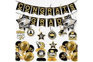 Graduation Decorations 2026 Set, Class of 2026 Decorations with Congrats on Grad Banner and Graduation Balloons,Honeycomb Orn