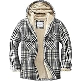 Veusna Men's Zip Up Flannel Shirt Jacket Fleece Lined Long Sleeve Plaid Coat Heavyweight Hoodie with Hood