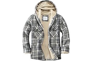 Veusna Men's Zip Up Flannel Shirt Jacket Fleece Lined Long Sleeve Plaid Coat Heavyweight Hoodie with Hood