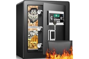 RXUJYC 2.3 Cub Safe Box Fireproof Waterproof, Fireproof Safe Box for Home, Security Home Safe with Fireproof Document Bag, Digital Keypad Key, LCD Display, Inner Cabinet Box, Safe Box for Money Document