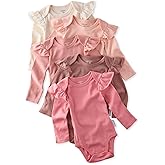 Butterblu Ashley 5-Pack Long Sleeve Ruffle Shoulder Bodysuits 100% Organic for Baby Girls