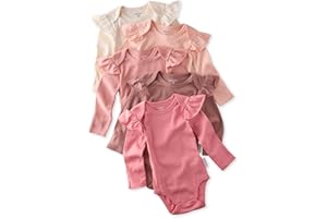 Butterblu Ashley 5-Pack Long Sleeve Ruffle Shoulder Bodysuits 100% Organic for Baby Girls