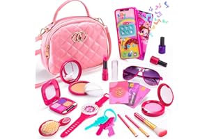 WESAYEE Toddler Purse for Little Girls, Pretend Play Makeup Kits for Girl Toys Age 4-5 3-5 4-6, Kids Purse with Accessories, Pink Princess Toys for 3 4 5 6 Year Old Birthday Gifts