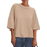 BTFBM Womens Short Sleeve Tops 2025 Summer Casual Crew Neck Oversized Sweater Solid Color Ribbed Knit T Shirts