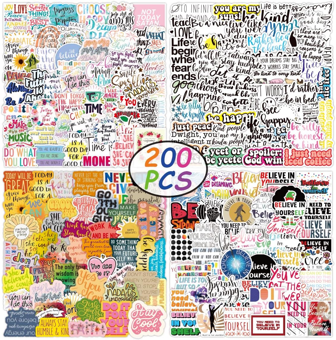 Inspirational Stickers,200Pcs Vinyl Waterproof Inspiring Stickers Inspirational Quotes Stickers, Gifts for Kids, Women,Teens Classmate Colleagues,Adults