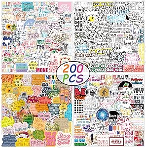 Inspirational Stickers,200Pcs Vinyl Waterproof Inspiring Stickers Inspirational Quotes Stickers, Gifts for Kids, Women,Teens Classmate Colleagues,Adults