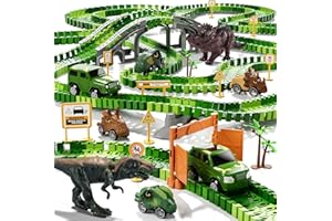 iHaHa 169 PCS Dinosaur Race Car Track Toys for Kids Toddler Boys Ages 1-3 3-5 4-7, Dinosaur Race Tracks Toys with Light, Sound & Spray, Birthday Dinosaur Toys Gifts for 2 3 4 5 Year Old Boys