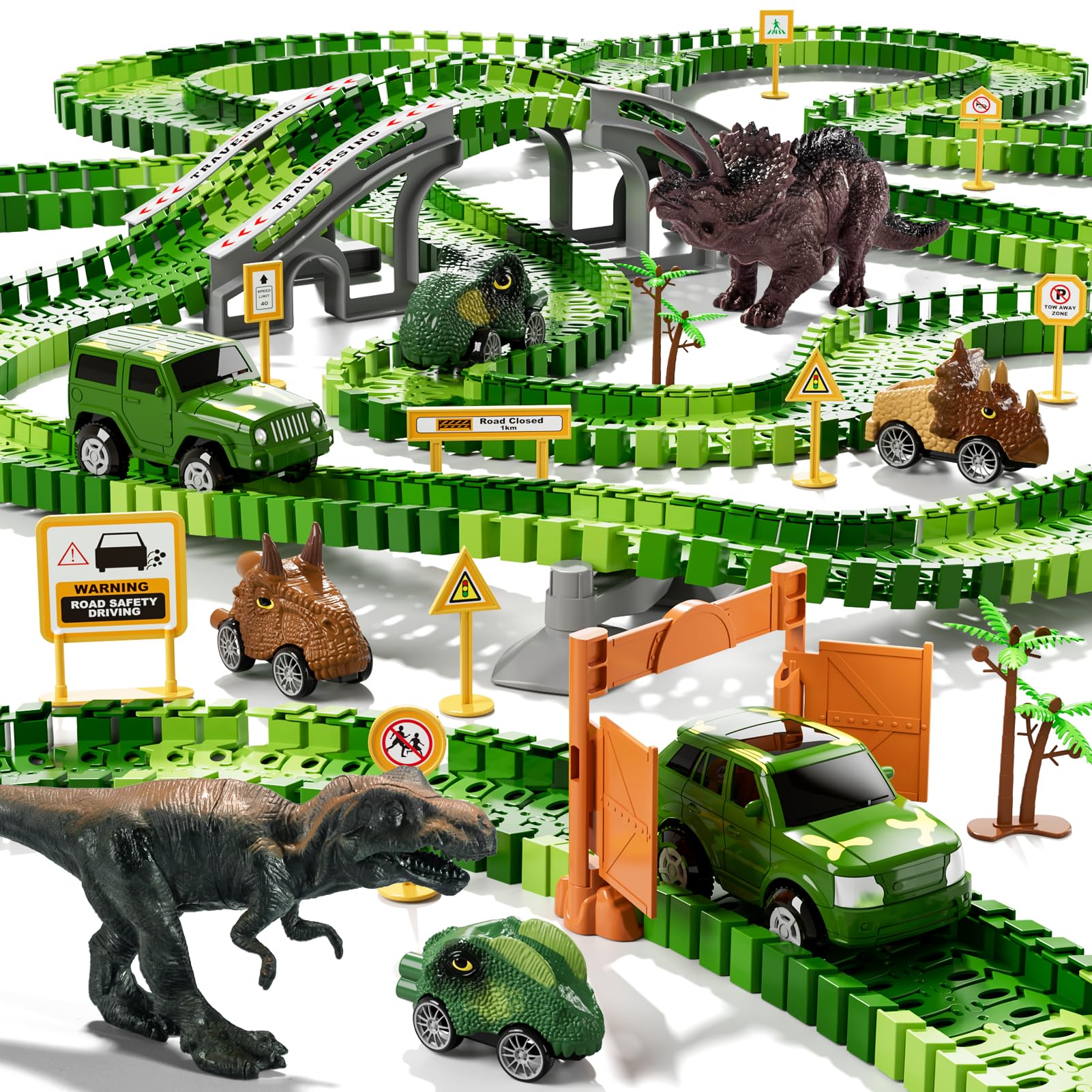 Photo 1 of iHaHa 169 PCS Dinosaur Race Car Track Toys for Kids Toddler Boys Ages 1-3 3-5 4-7, Dinosaur Race Tracks Toys with Light, Sound & Spray, Birthday Dinosaur Toys Gifts for 2 3 4 5 Year Old Boys
