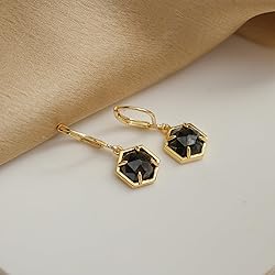 Gempires Black Spinel Hexagon Drop Earrings for