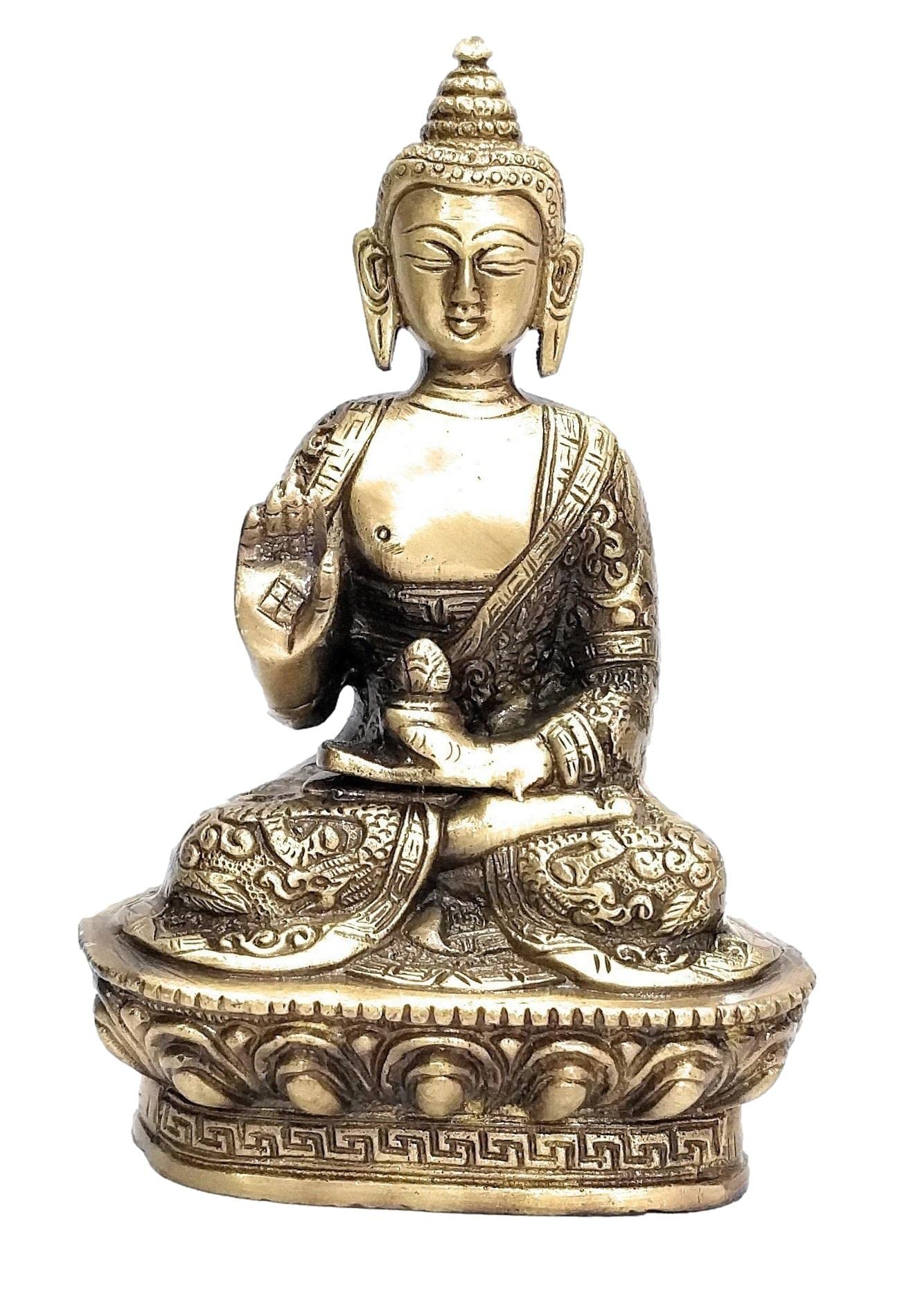 athizay Brass Buddha Idols for Gifting Home Decoration Meditation Room Altar Antique Gold Finish Lord Buddha Statues (Protection Buddha Statue 17 cm)