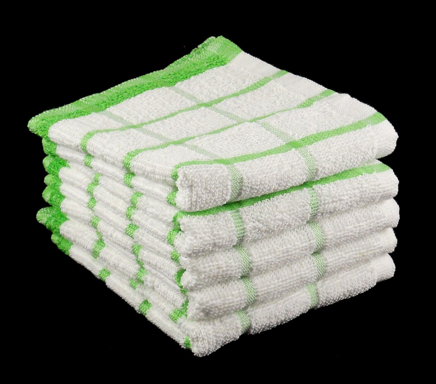 Pack of 10 Lime Green and White Checked Terry Tea Towels 100 Cotton