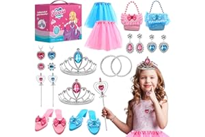 Beefunni Princess Dress Up Toys Set for Little Girls, Jewelry, Crown and Shoes, Princess Pretend Play Toy Gift for 2 3 4 5 Ye