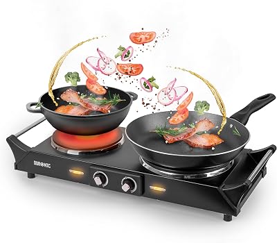 Duronic HP2BK Double Electric Hot Plate 2500W Black Portable 2 Cast Iron Hob
