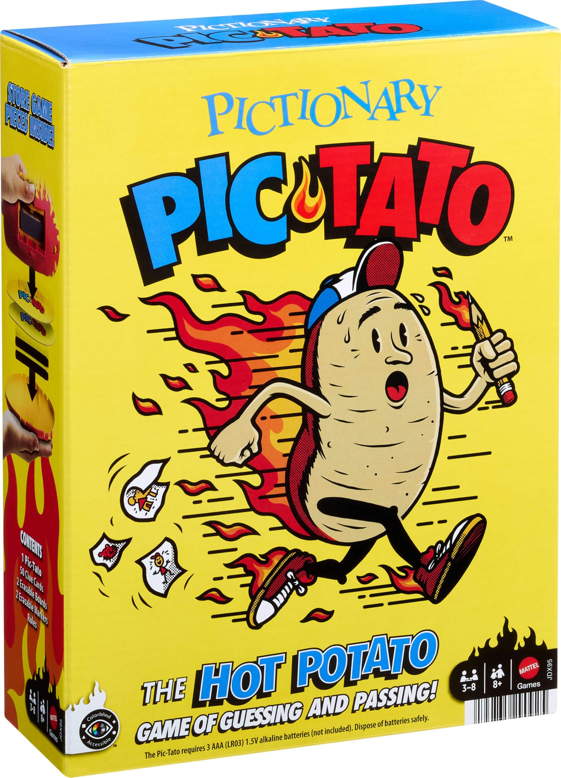 Mattel Games Pictionary Pic-Tato Hot Potato Game, Talks and Plays Music, Family Game for Kids, Adults with Erasable Markers and Boards