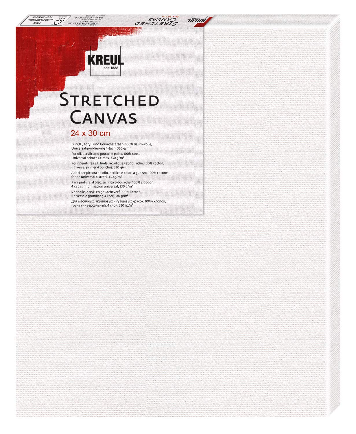 KREUL 592430 Stretched Canvas Stretcher Frame 24 x 30 cm Beginner Quality Ideal for Acrylic and Gouache Paints Cotton Canvas 4 Positions Primed