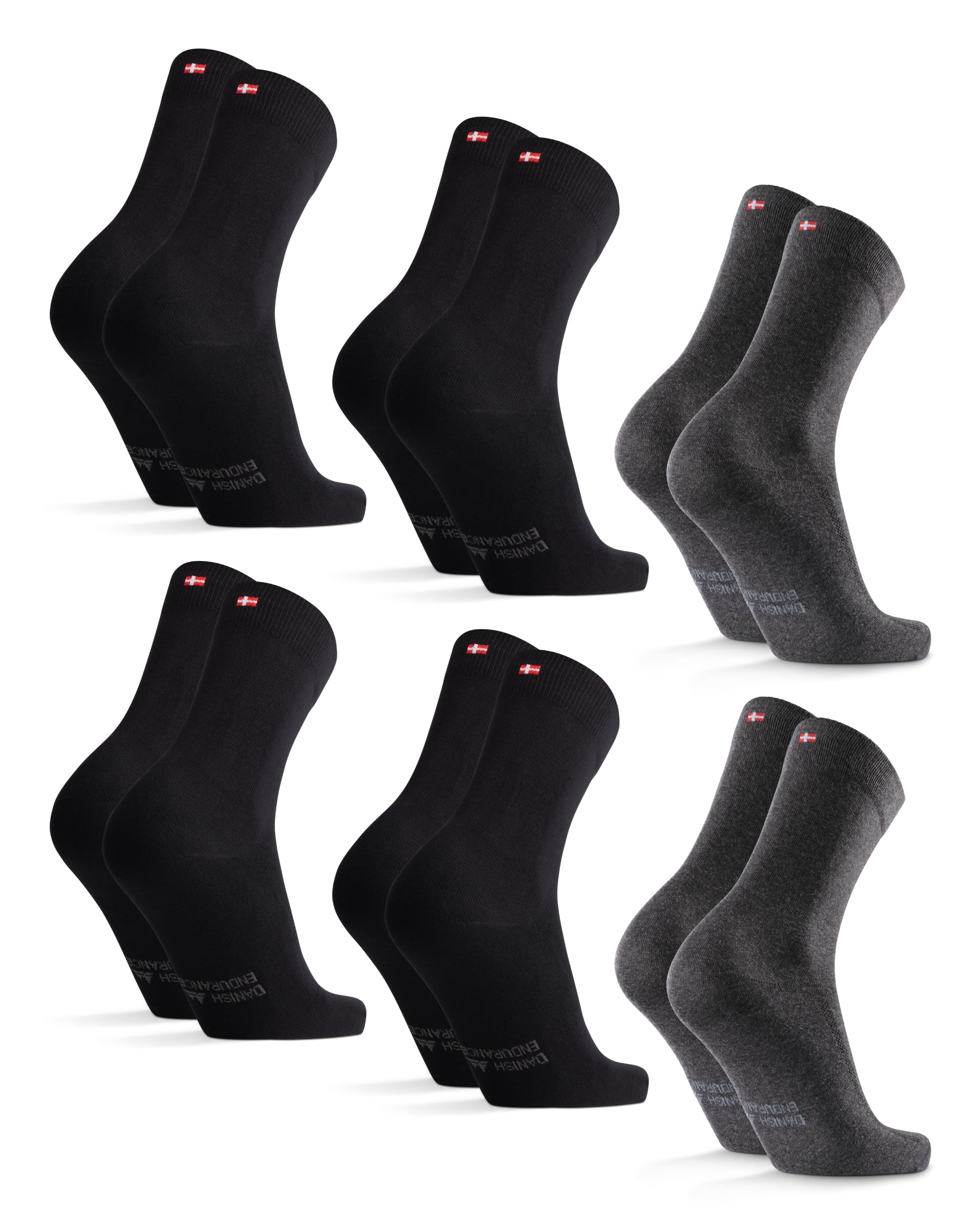 DANISH ENDURANCE Mens Socks, Organic Cotton, Soft, Breathable, Ladies Socks, Everyday, Unisex, 3 or 6 Pack, Multicolour: 4 X Black, 2 X Grey, 9-12
