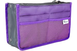 Periea Chelsy Purse Organizer Insert with Handles & 13 Pockets - 3 Sizes (Purple, Medium)