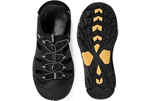 KOIMED Men's Hiking Leather Sandals Closed Toe Water Shoes For Summer Athletic Outdoor Walking Sports Trail River Fishing Wide Adjustable Waterproof Arch Support