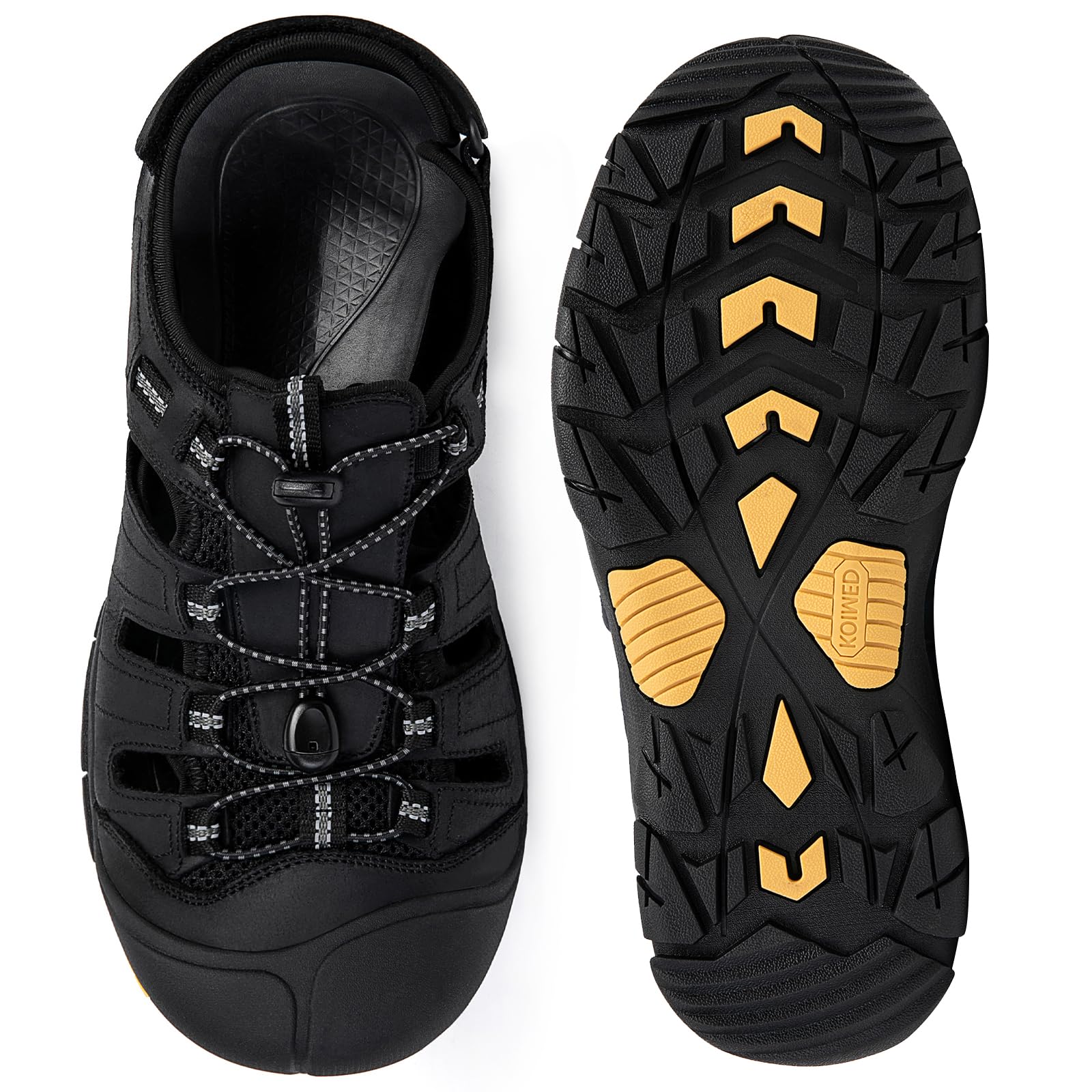 Photo 1 of KOIMED Men's Hiking Leather Sandals Closed Toe Water Shoes For Summer Athletic Outdoor Walking Sports Trail River Fishing Wide Adjustable Waterproof Arch Support