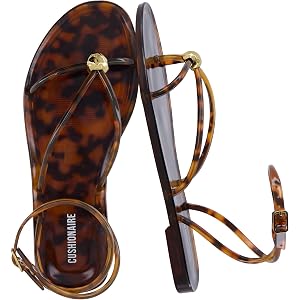 CUSHIONAIRE Vita Jelly Sandals for Women, Casual Lightweight Womens Strappy Sandals with Adjustable Buckle Strap and Gold Har