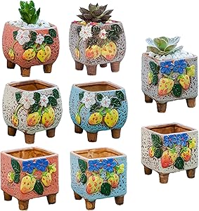 Rarapop 8 Pack Small Ceramic Succulent Planter Pot with Drainage, Square Planting Pot Flower Pots, Mini Plant Pots Cactus Planters for Home and Office Décor