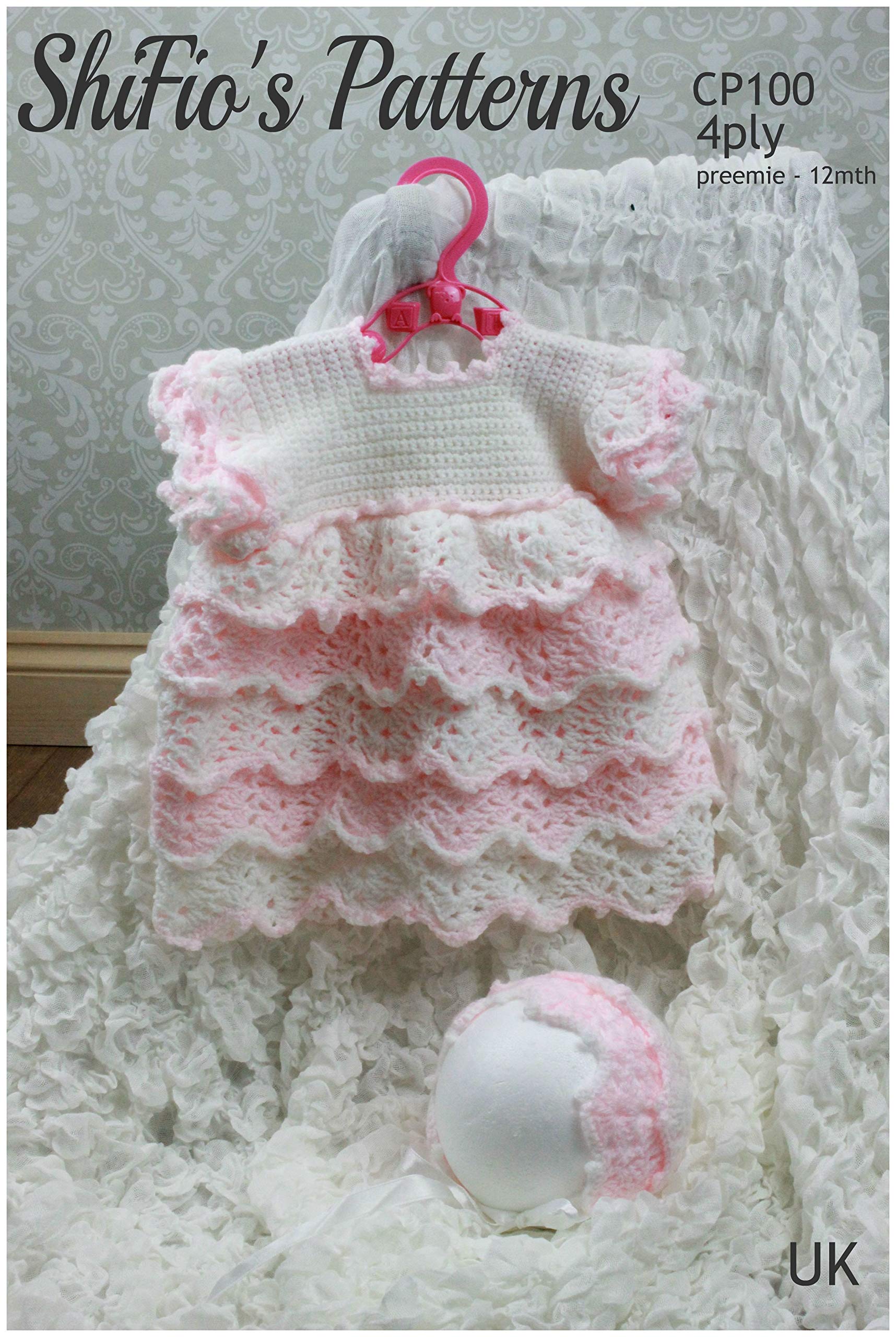 Crochet Pattern for Babies Lacy Dress & Bonnet, 5 Sizes, Preemie to 12 Months, Girls Dress Pattern, UK Terminology CP100