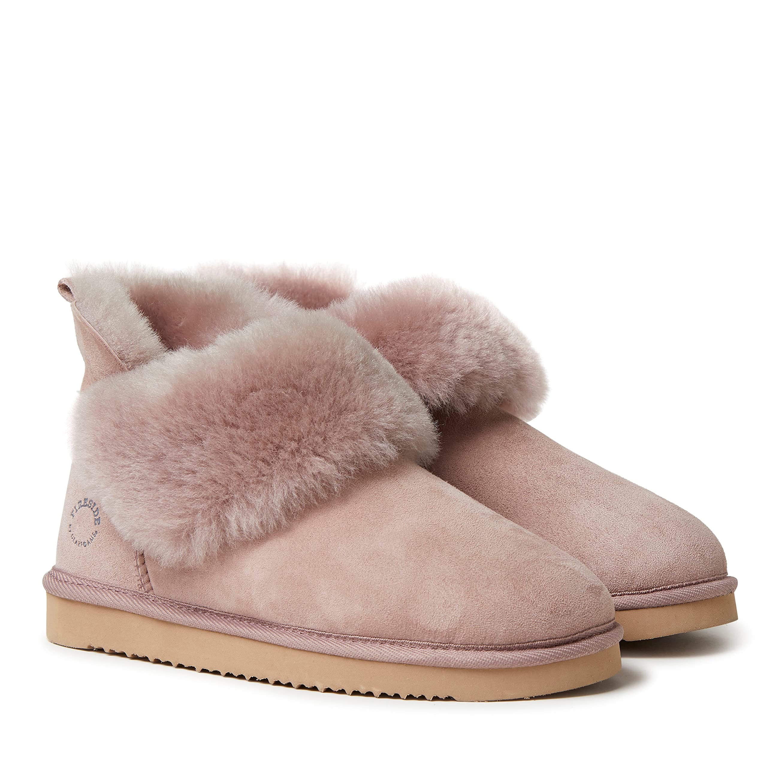 Dearfoams Women's Fireside Shearling Water Resistant Indoor/Outdoor Foldover Boot Slipper