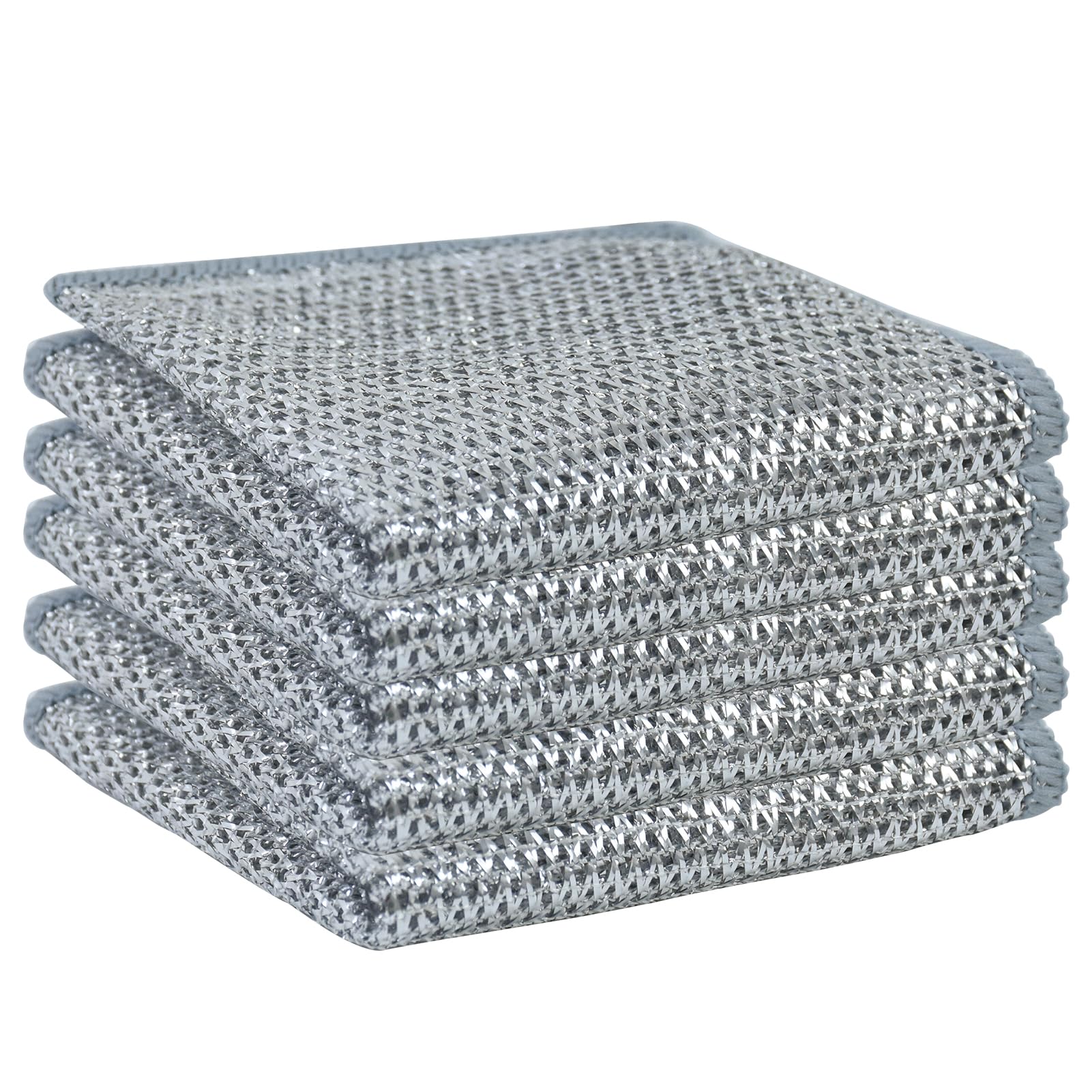 Udewo 5 Pcs Multipurpose Non Scratch Scrubbing Wire Dishwashing Rags Wet or Dry Reusable Wire Dish Towels Wire Cleaning Cloths Multifunctional Wire Dish Cloth Lint Free Duster Cloth for Kitchen