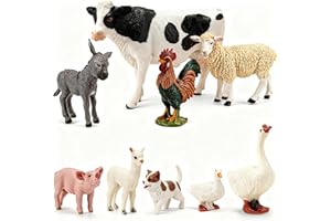 THINKBAY 9PCS Realistic Farm Animal Toys for Toddlers, Educational Learning Plastic Farm Toy Animal Figure Set Playset Including Cow Sheep Pig Dog Figurines for Kid