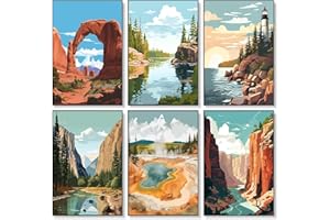 FOUNTOR 6 Pack Paint by Numbers Kit for Adults Beginner, National Park Adult Paint by Number Kits on Canvas Without Frame, National Park Landscape Oil Painting by Numbers for Home Decor Gift 8” W x 12”L