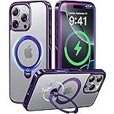 CASEKOO Titanium for iPhone 16 Pro Case with 360° Spin Magnetic Stand [Compatible with Magsafe][16FT Military Protection] Slim Polished Frame Titanium Alloy Sturdy Stand 6.3'', Premium Purple