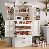 ONBRILL 71" Kitchen Pantry Cabinet, 3 Pull-Out Shelf &amp; 2 Drawer, Off-White | Tall Farmhouse Pantry Storage Cabinet with 6 Door Shelf &amp; Adjustable Shelf, Freestanding Cupboard for Kitchen, Dining Room