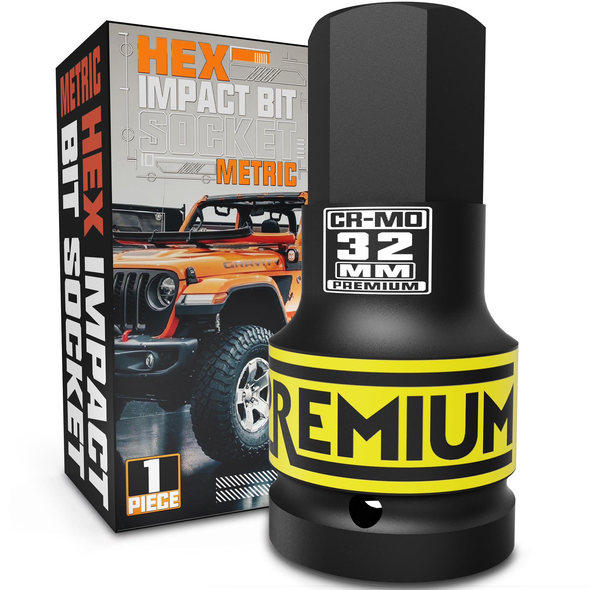 KIRXST 1" Drive Impact Hex Bit Socket, H32 (32 mm) Allen Key Socket, Premium CR-MO Steel Bits, for Car Maintenance