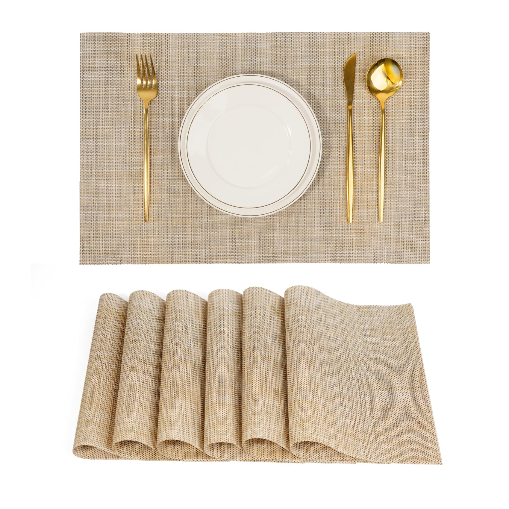 Photo 1 of flohar Placemats Set of 6?Non-Slip PVC Weave Table Mats Easy to Clean?Heat Resistant Place Mats for Kitchen Dining Table Decoration Indoor Outdoor?Beige