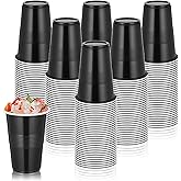 IANFAN 100 Pack 16 oz Plastic Cups, Disposable Heavy Duty Black Cup for Party Graduation Cups Halloween Cup for Wedding Birthday Beer Taste Serving Snack Tastings Barbecues Picnic Party Supplies