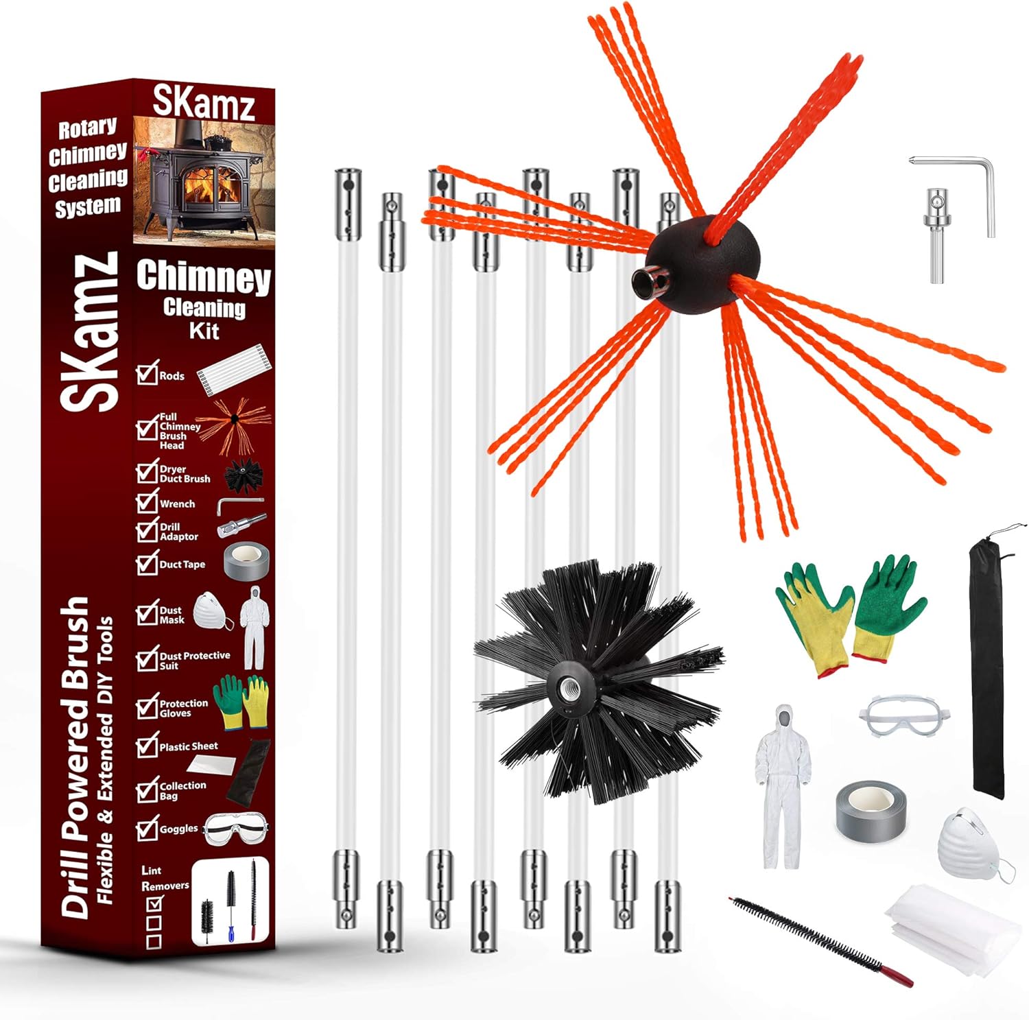 Chimney Sweep Kit 8 Metre 3 in 1 Chimney Sweep Brush+Dryer Vent