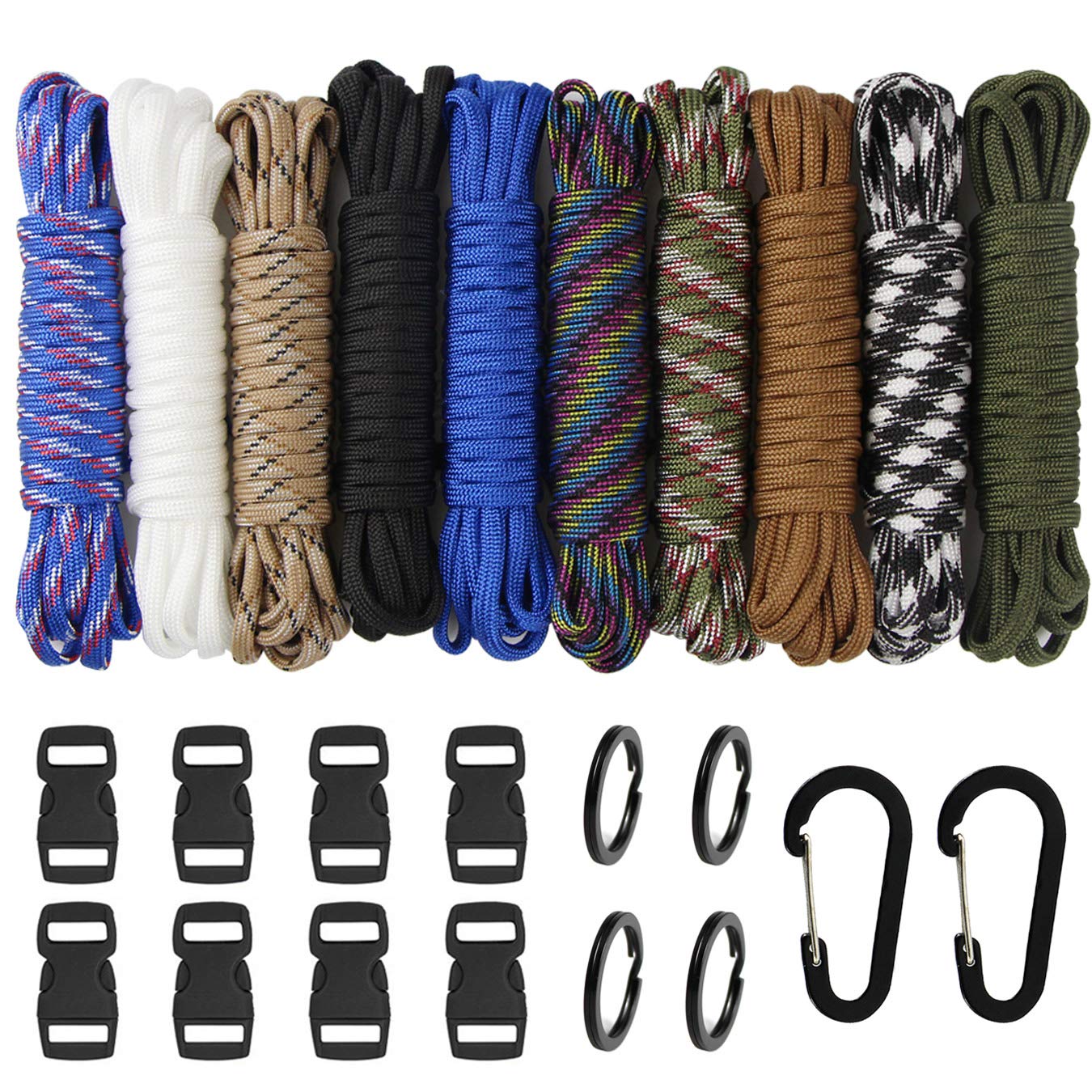 10 Colors Paracord Bracelets Rope 7-Strand Nylon Rope DIY Manual Braiding With 14 pcs Paracord Crafting Kits for Outdoor Survival Rope Lanyards Keychain Dog Collar DIY Kit Craft Toy (24pcs)