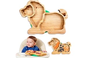 BAMBAMKIDZ Bamboo Divided Suction Plates for Baby - Strong Suction Plates for Toddlers - Non-toxic All Natural Eco Friendly Materials - Lion