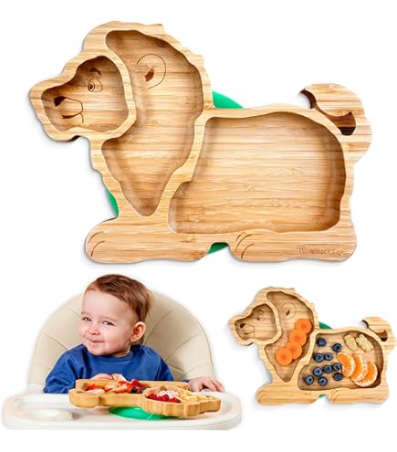 Acorn Baby Bamboo Toddler Plates With Spoon In Yellow - Baby Plates With Suction