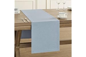 ZeeMart Basic Linen Style Table Runner, 14 x 36 Inch Blue Chambray, Rustic Farmhouse Light Dusty Blue Table Runners 36 Inches Long, Everyday Polyester Table Runner - Machine Washable & Easy Care
