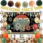 Trgowaul Vintage 60th Birthday Decorations for Men Women, Colorful Back in 1966 Birthday Party Supplies, Back in 1966 Backdrop Banner, Hanging Swirls, Paper Poms, Cheers to 60 Years Old Decor