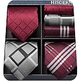 HISDERN Mens Ties and Pocket Square Set Business Elegant Ties for Men Classic Lot 3 Pcs Wedding Party Neckties & Handkerchief