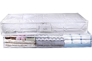 Masirs Clear Underbed Storage Bag, Durable Vinyl Material to Shield Your Contents from Dust, Dirt and Moisture, Easy Gliding Zipper for Easy Access and Label Pocket for Easy Identification, (2-Pack)