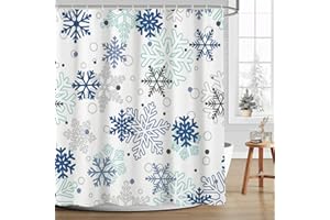 MEHOFOND Winter Shower Curtains for Bathroom Blue Snowflake Shower Curtain Christmas Bathroom Decor Winter Holiday Washable Durable Fabric Bathroom Curtains 72x72 Inch