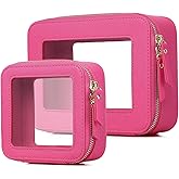 Pinkmik Clear Makeup Bag Waterproof Travel Case for Cosmetics and Toiletries Women's Purse Organizer and Clear Car Bag with Zipper (X/Fuxia, M+MINI)