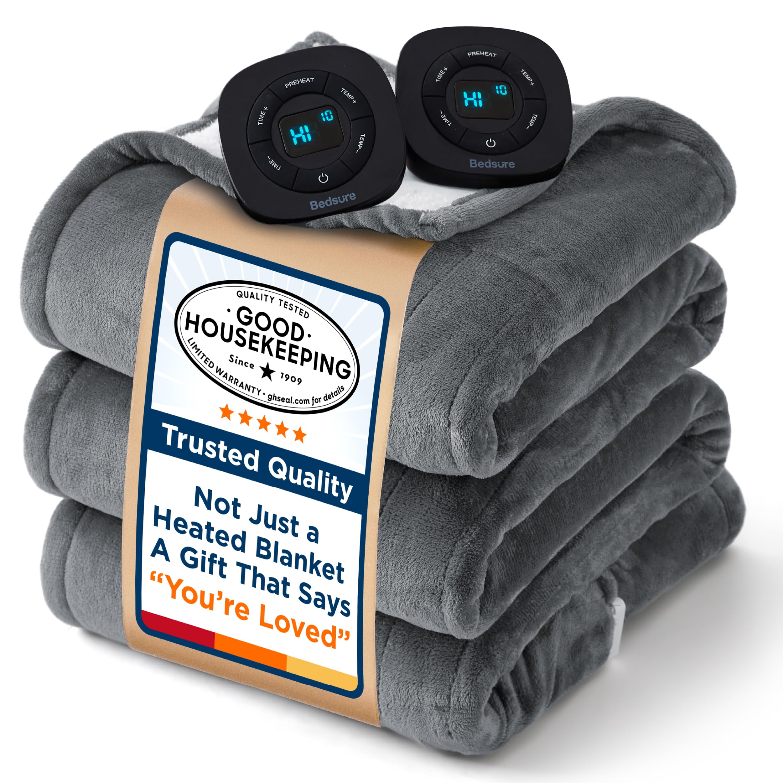 Photo 1 of Bedsure Electric Blanket King Size - Dual Control Heated Blanket King Size, Fast Heating with 10 Time Settings & 10 Heat Settings, Warm Gift for Grandma (100x90 inches, Grey)